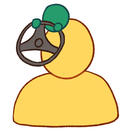  a plain yellow bust. on the head is a small green blob holding a steering wheel.